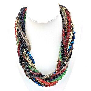 Joan Rivers vintage torsade all colors multi strand beaded necklace, signed